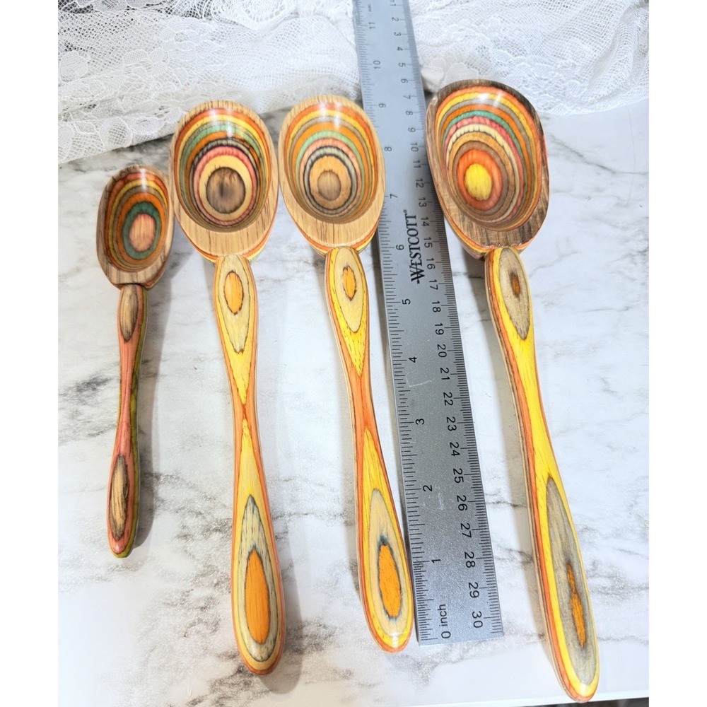 Norpro Rainbow Laminated Wooden Cooking Spoons 4 Total (A3173)